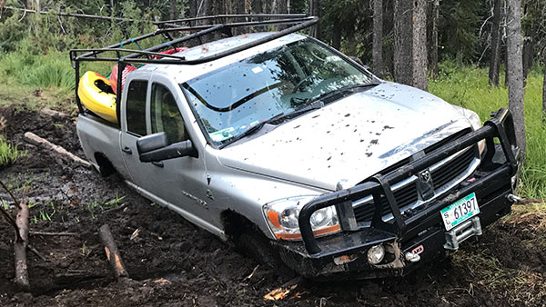 Zach's truck stuck near Big Marsh Creek