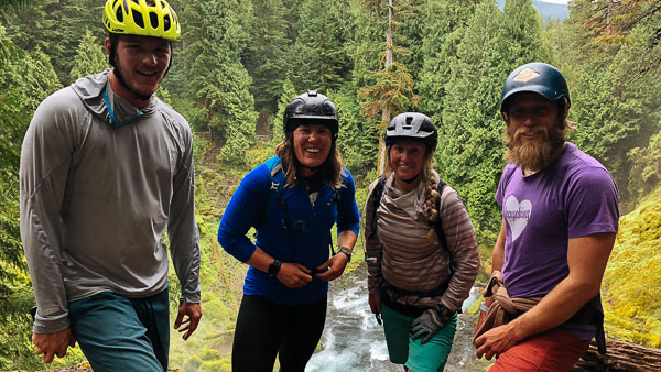 Mountain bikers above Sahalie Falls